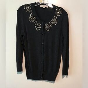 Embellished Gray Cardigan Sweater